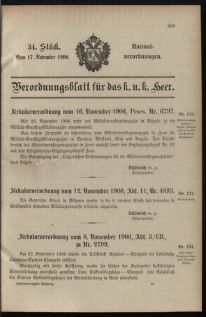 Verordnungsblatt für das Kaiserlich-Königliche Heer 19061117 Seite: 1