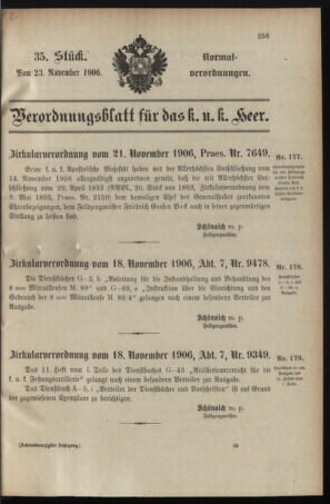 Verordnungsblatt für das Kaiserlich-Königliche Heer 19061123 Seite: 1