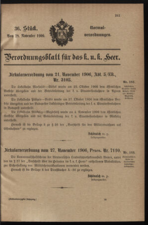 Verordnungsblatt für das Kaiserlich-Königliche Heer 19061128 Seite: 1