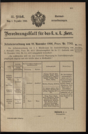 Verordnungsblatt für das Kaiserlich-Königliche Heer 19061207 Seite: 1