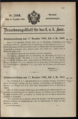 Verordnungsblatt für das Kaiserlich-Königliche Heer 19061218 Seite: 1