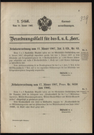 Verordnungsblatt für das Kaiserlich-Königliche Heer 19070118 Seite: 1