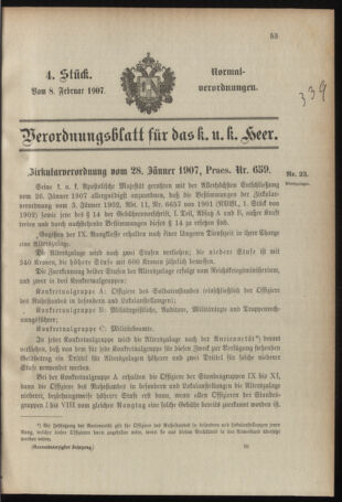 Verordnungsblatt für das Kaiserlich-Königliche Heer 19070208 Seite: 1