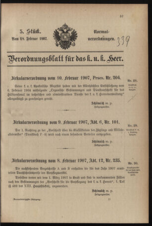 Verordnungsblatt für das Kaiserlich-Königliche Heer 19070218 Seite: 1