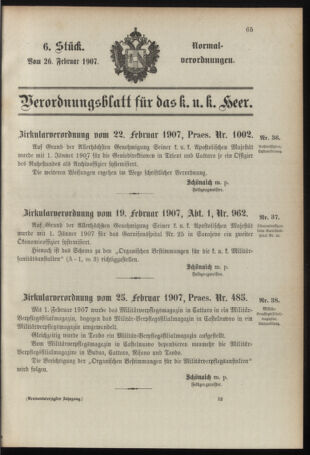 Verordnungsblatt für das Kaiserlich-Königliche Heer 19070226 Seite: 1