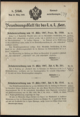 Verordnungsblatt für das Kaiserlich-Königliche Heer 19070318 Seite: 1