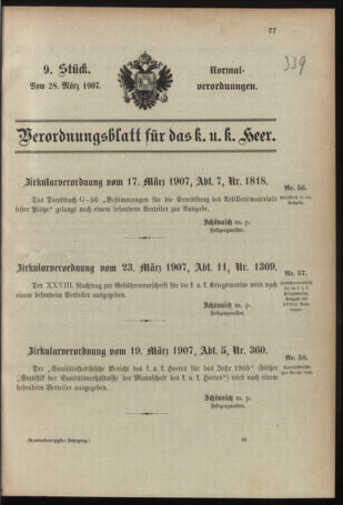 Verordnungsblatt für das Kaiserlich-Königliche Heer 19070328 Seite: 1