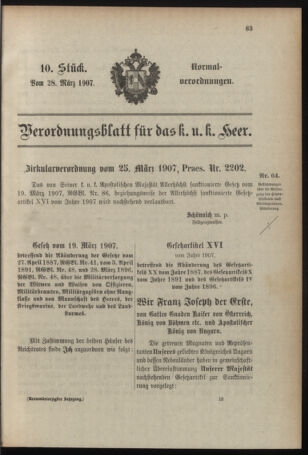 Verordnungsblatt für das Kaiserlich-Königliche Heer 19070328 Seite: 9