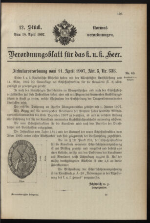 Verordnungsblatt für das Kaiserlich-Königliche Heer 19070418 Seite: 1