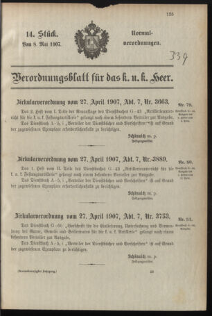 Verordnungsblatt für das Kaiserlich-Königliche Heer 19070508 Seite: 1