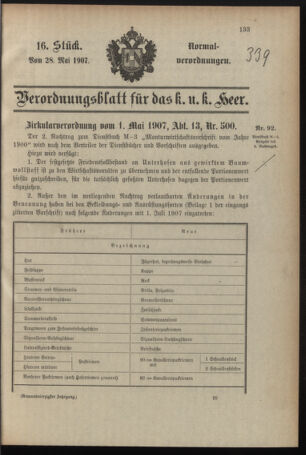 Verordnungsblatt für das Kaiserlich-Königliche Heer 19070528 Seite: 1