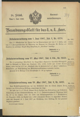 Verordnungsblatt für das Kaiserlich-Königliche Heer 19070608 Seite: 1