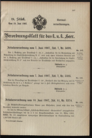 Verordnungsblatt für das Kaiserlich-Königliche Heer 19070618 Seite: 1