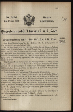 Verordnungsblatt für das Kaiserlich-Königliche Heer 19070628 Seite: 1