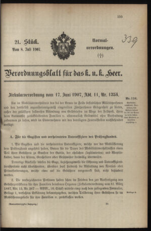 Verordnungsblatt für das Kaiserlich-Königliche Heer 19070708 Seite: 1