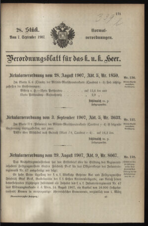 Verordnungsblatt für das Kaiserlich-Königliche Heer 19070907 Seite: 1