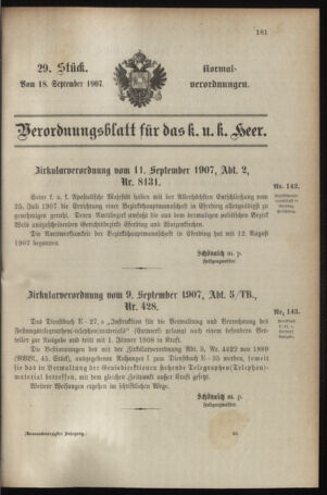 Verordnungsblatt für das Kaiserlich-Königliche Heer 19070918 Seite: 1