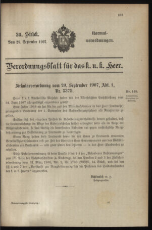 Verordnungsblatt für das Kaiserlich-Königliche Heer 19070928 Seite: 1