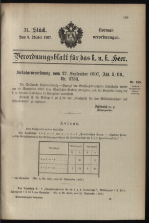 Verordnungsblatt für das Kaiserlich-Königliche Heer 19071008 Seite: 1