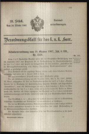 Verordnungsblatt für das Kaiserlich-Königliche Heer 19071028 Seite: 1