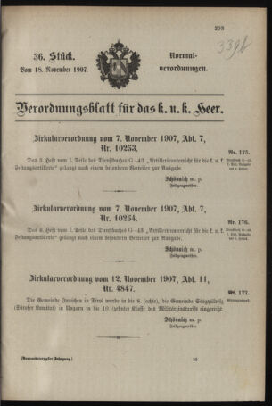 Verordnungsblatt für das Kaiserlich-Königliche Heer 19071118 Seite: 1