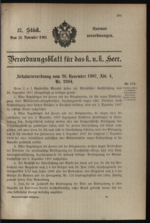 Verordnungsblatt für das Kaiserlich-Königliche Heer 19071126 Seite: 1