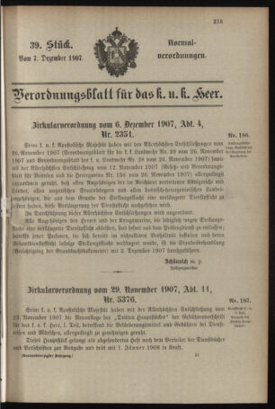 Verordnungsblatt für das Kaiserlich-Königliche Heer 19071207 Seite: 1