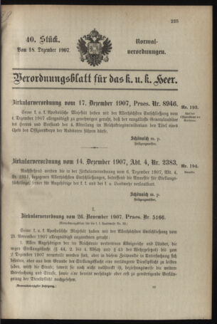 Verordnungsblatt für das Kaiserlich-Königliche Heer 19071218 Seite: 1