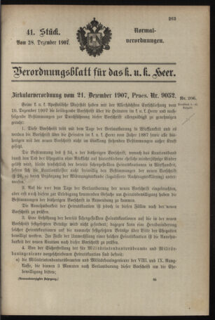 Verordnungsblatt für das Kaiserlich-Königliche Heer 19071228 Seite: 1