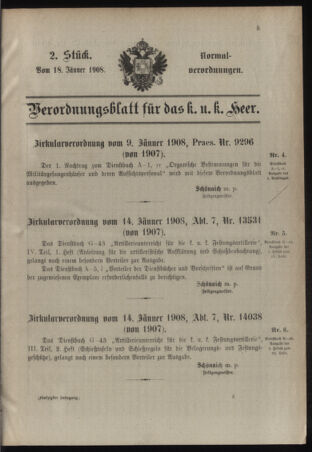 Verordnungsblatt für das Kaiserlich-Königliche Heer 19080118 Seite: 1