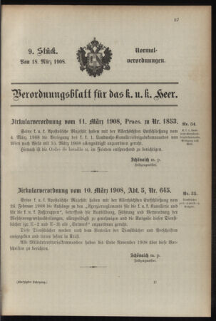 Verordnungsblatt für das Kaiserlich-Königliche Heer 19080318 Seite: 1