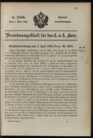 Verordnungsblatt für das Kaiserlich-Königliche Heer 19080408 Seite: 1