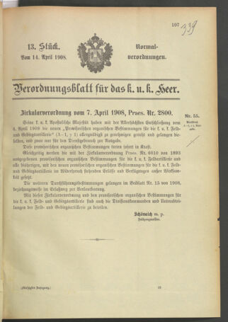 Verordnungsblatt für das Kaiserlich-Königliche Heer 19080414 Seite: 1