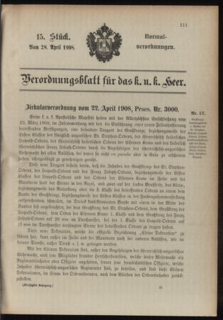 Verordnungsblatt für das Kaiserlich-Königliche Heer 19080428 Seite: 1