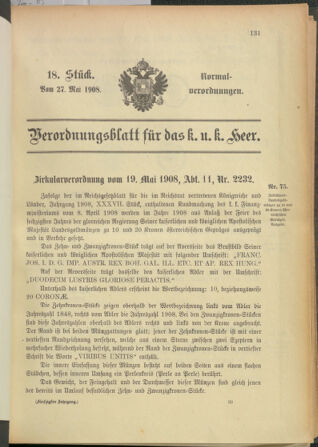 Verordnungsblatt für das Kaiserlich-Königliche Heer 19080527 Seite: 1