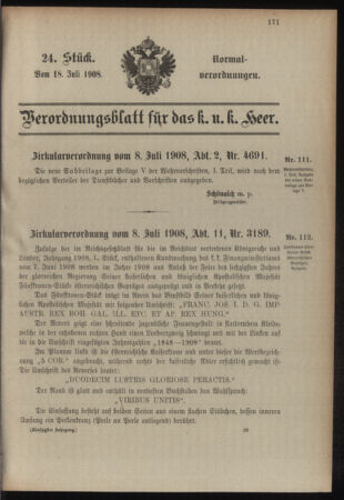 Verordnungsblatt für das Kaiserlich-Königliche Heer 19080718 Seite: 1