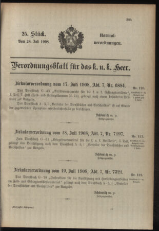 Verordnungsblatt für das Kaiserlich-Königliche Heer 19080728 Seite: 1