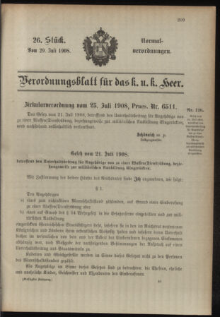 Verordnungsblatt für das Kaiserlich-Königliche Heer 19080729 Seite: 1