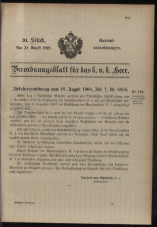 Verordnungsblatt für das Kaiserlich-Königliche Heer 19080828 Seite: 1