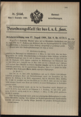 Verordnungsblatt für das Kaiserlich-Königliche Heer 19080907 Seite: 1