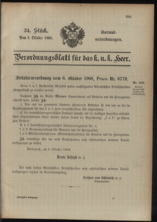 Verordnungsblatt für das Kaiserlich-Königliche Heer 19081008 Seite: 1