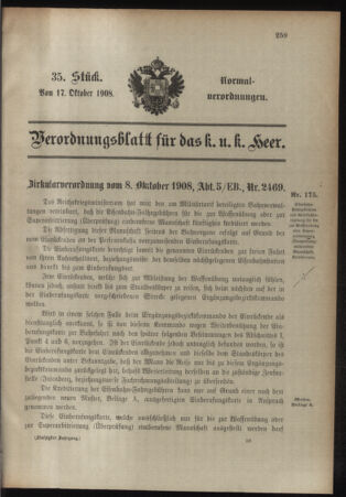 Verordnungsblatt für das Kaiserlich-Königliche Heer 19081017 Seite: 1