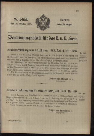 Verordnungsblatt für das Kaiserlich-Königliche Heer 19081028 Seite: 1