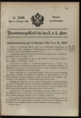 Verordnungsblatt für das Kaiserlich-Königliche Heer 19081118 Seite: 7