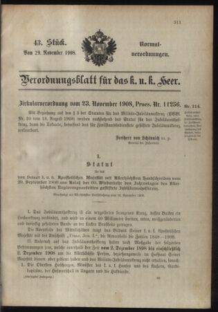 Verordnungsblatt für das Kaiserlich-Königliche Heer 19081129 Seite: 1