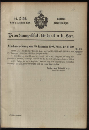 Verordnungsblatt für das Kaiserlich-Königliche Heer 19081202 Seite: 1