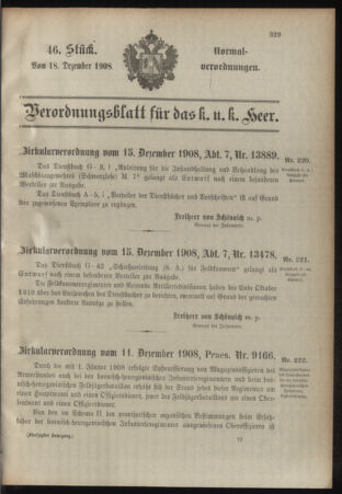 Verordnungsblatt für das Kaiserlich-Königliche Heer 19081218 Seite: 1