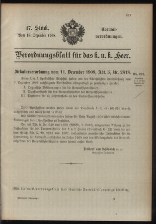 Verordnungsblatt für das Kaiserlich-Königliche Heer 19081218 Seite: 11