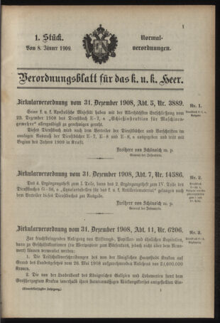 Verordnungsblatt für das Kaiserlich-Königliche Heer 19090108 Seite: 1