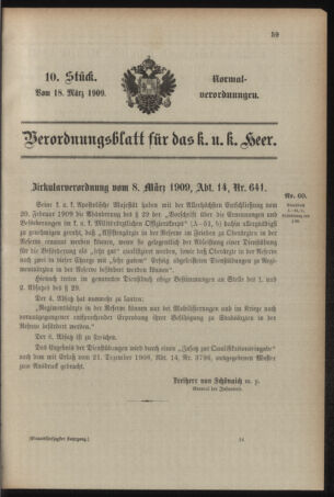 Verordnungsblatt für das Kaiserlich-Königliche Heer 19090318 Seite: 1